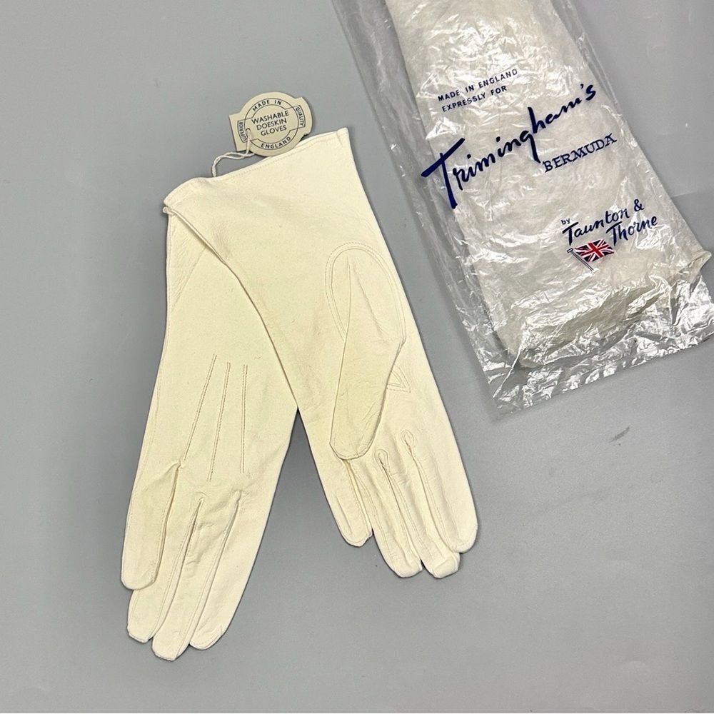 New Vintage White Gloves Washable Doeskin Leather Trimingham Bros sz 7,5 England